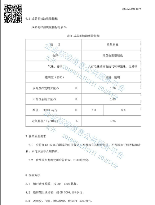 元旦贺礼!毛梾油企业标准生效了